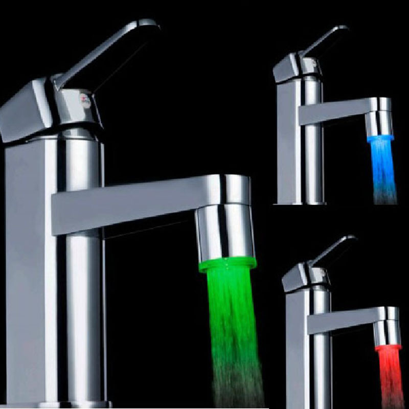 adaptador filtro universal luz led lampara colores para el grifo cambio de color con temeratura agua caliente fria templada azul rojo verde lavabo cocina